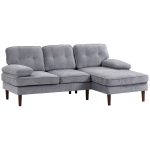 HOMCOM Modern Corner Couch with Right Chaise Lounge, Tufted 3-Seater Sofa with Wooden Legs for Living Room, Grey