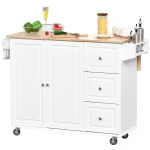 HOMCOM Mobile Kitchen Island Storage Trolley Cart on Wheels with Dropleaf Top, Towel/Spice Rack, 3 Drawers, 2-Door Cabinet, White