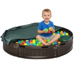 Outsunny Kids Outdoor Sandbox with Cover Waterproof Oxford Canopy, Bottom Fabric Liner, Children Playset for 3-12 years old, Backyard, Brown