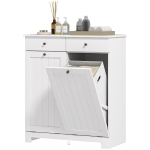 HOMCOM Laundry Cabinet, Tilt Out Laundry Hamper Cabinet with 2 Baskets, Bathroom Hamper Cabinet with 2 Drawers, White