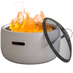 Outsunny 18" Round Outdoor Fire Pit Firepit Fireplace Wood-burning with Spark Screen Poker for Backyard Camping Bonfire, Grey