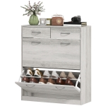 HOMCOM Narrow Shoe Storage with 2 Flip Drawers and Adjustable Shelves Shoe Organizer Cabinet for 12 Pairs of Shoes, Grey