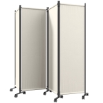 Outsunny Folding Room Divider with Castor Wheels, Rolling Privacy Screen for Home Office Bedroom, 5.6ft Tall