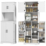 HOMCOM 71.5" Tall Pantry Cabinet, Farmhouse Kitchen Storage Cabinet with Adjustable Shelves, 8 Door Spice Racks, White