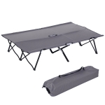 Outsunny 76" Two Person Folding Camping Cot Outdoor Portable Double Cot Wide Military Sleeping Bed w/ Carrying Bag Grey