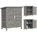 Outsunny Wooden Garden Storage Shed Kit Wood Garage Tool Organisation Cabinet with 2 Door , 34" x 18" x 38", Grey