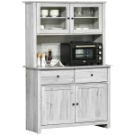 HOMCOM 63.5" Kitchen Buffet with Hutch, Pantry Storage Cabinet with 4 Shelves, Drawers, Framed Glass Doors, Open Microwave Countertop, Ash Grey