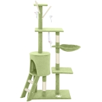 PawHut 53" Cat Tree Tower, Kitten Activity Centre with Scratching Posts, Condo, Perches, Ladder, Hammock, Dangling Toys, Green