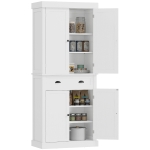 HOMCOM 72.5" Kitchen Pantry Cabinet, Traditional Freestanding Storage Cabinet with 4 Doors, Drawer and 3 Adjustable Shelves for Dining Room, White