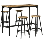 HOMCOM 5-Piece Bar Table Set for 4, Industrial Counter Height Bar Table and Chairs for Kitchen, Dining Room, Rustic Brown