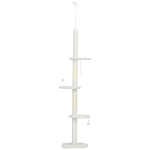 PawHut 88.5"-100.5" Floor to Ceiling Cat Tree, Cat Tower with Scratching Posts, Cloud Shaped Platforms, Dangling Balls, Cream