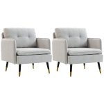 HOMCOM Accent Chairs Set of 2, Upholstered Armchairs with Tufted Back Cushion and Steel Legs for Living Room, Bedroom