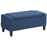 HOMCOM Storage Ottoman Bench, Linen Upholstered Bench with Tufted Design, Dark Blue