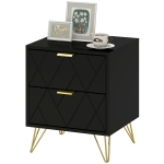 HOMCOM Modern Bedside Table, Accent Nightstand with 2 Drawers, Bed End Table for Bedroom, Black