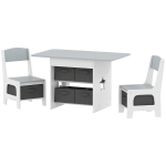 Qaba 3 Piece Kids Table and Chair Set with 6 Removable Drawers, for Classroom, Living Room, Bedroom, Nursery, Light Grey