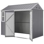 Outsunny 8' x 5.5' Metal Garden Storage Shed, Extra Large Outdoor Tool Storage House w/Lockable Doors, Window, Air Vents, Gray