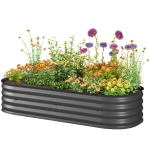 Outsunny 4.9 x 2 x 1ft Galvanized Raised Garden Bed Kit, Metal Planter Box with Safety Edging, Dark Grey