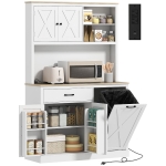 HOMCOM 69" Pantry Cabinet with Charging Station, Kitchen Cabinet with Microwave Stand, Tilt-Out Trash Can Cabinet, White
