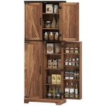 HOMCOM 64" Tall Kitchen Pantry Cabinet with Spice Racks and Adjustable Shelves, Brown Wood Grain