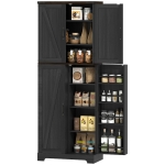 HOMCOM 64" Tall Kitchen Pantry Cabinet with Spice Racks and Adjustable Shelves, Black Wood Grain