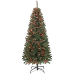 HOMCOM 5ft Artificial Christmas Tree with Colorful DIY Synchronized Lights, Remote, Hinged Slim Fir with Daily Timer