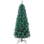 HOMCOM 6ft Artificial Christmas Tree with Colorful DIY Synchronized Lights, Remote, Hinged Slim Fir with Daily Timer