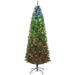 HOMCOM 7ft Artificial Christmas Tree with Colorful DIY Synchronized Lights, Remote, Hinged Slim Fir with Daily Timer