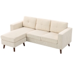 HOMCOM Sectional Sofa with Changeable Chaise Lounge, 3 Seat L-Shaped Sofa, Upholstered Couch for Small Space, Cream White