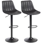 HOMCOM Counter Height Bar Stools Set of 2, Adjustable Height Bar Chairs with Swivel Seat, Leathaire Upholstery, Black