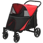 PawHut Foldable Pet Stroller with Universal Front Wheels, Shock Absorber, Dog Cat Carriage for Large & Medium Dogs, Red