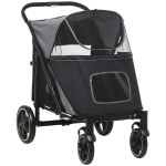 PawHut Dog Stroller for Large Medium Small Dogs up to 66 Lbs. 23.5" in Body Length, One-Click Foldable Pet Cat Stroller with Storage, Shock Absorption Wheels, Mesh Window, Safety Leash, Gray
