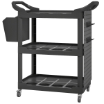 HOMCOM 3-Tier Rolling Tool Cart, 200 LBS Capacity Plastic Utility Cart with Side Shelf and Storage Bucket, Black