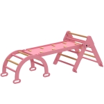 Qaba 7-in-1 Pikler Triangle Set, Foldable Wooden Climbing Toys with Arch, Ramp and Ladder for Toddlers 1-4 Years, Pink