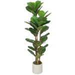 HOMCOM 4FT Artificial Fiddle Leaf Fig Tree, Fake Potted Tree with Solid Wood Trunks and Lifelike Leaves for Indoor Decor, Green