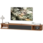 HOMCOM 55" Floating TV Stand for TVs up to 60 Inch, Wall Mounted Media Console with Flip Drawer and 2 Open Shelves, Walnut