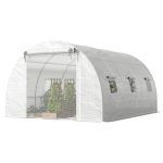 Outsunny Walk-in Tunnel Greenhouse, Plant Hot House w/ Support Rods, Roll-up Mesh Door, Mesh Windows, 13'x9.8'x6.6', White
