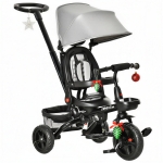 Qaba Tricycle for Toddler 4 in 1 Kids Trike with Reversible Adjustable Seat, Baby Push Bike with Removable Handle, Curved Canopy, Belt Storage Brake Clutch for 1-5 Years, Grey