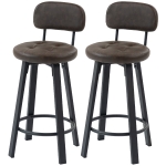 HOMCOM Bar Stools Set of 2, Upholstered Breakfast Bar Chairs with Footrest and Backrest for Kitchen Counter, Brown