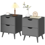 HOMCOM Modern Bedside Table Set of 2, Nightstand with 2 Drawers and Pine Wood Legs for Bedroom, Living Room, Black