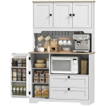 HOMCOM Kitchen Pantry Cabinet, 64" Tall Kitchen Hutch with 3 Cabinets, 2 Drawers, Adjustable Shelves, Microwave Stand, White
