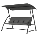 Outsunny Patio Swing Chair, 3 Person Convertible Hammock, Outdoor Swing Lounge Bed, Cushioned with Tilt Canopy, Dark Grey