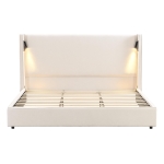 King Bed Frame with Adjustable Reading Lamp and USB Charging Port, Platform Bed with Wingback Headboard, 86'' L x 83.5'' W x 49'' H, Beige