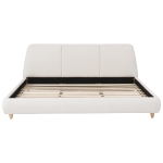 Modern Minimalist Upholstered Bed with Rubberwood Legs, Upholstered Platform Bed with Wood Slats, 88'' L x 80.5'' W x 33.5'' H, White