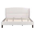 King Size Upholstered Platform Bed with Wingback Headboard, Double Bed with Solid Rubberwood Legs, 87'' L x 79.5'' W x 44.5'' H, White
