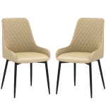 HOMCOM Upholstered Kitchen Chairs, Modern Dining Chairs Set of 2 with Diamond Tufting and Steel Legs for Dining Room, Khaki