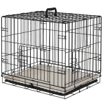 PawHut 24" Dog Crate with 2 Doors, Folding Metal Dog Cage with Soft Cushion, Removable Tray, Handle for Extra Small Dogs, Black