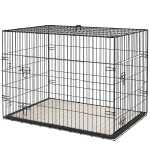 PawHut 35" Dog Crate with 2 Doors, Folding Metal Dog Cage with Soft Cushion, Removable Tray, Handle, Black
