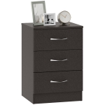 HOMCOM Bedside Table, Modern Night Stand with 3 Drawers and Metal Rail for Bedroom, Dark Brown