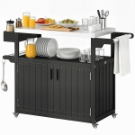 Outsunny Outdoor Bar Cart with Storage, Stainless Steel Outdoor Bar Table Top, Wheeled HDPE Kitchen Island for Food Prep, Black