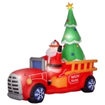 HOMCOM 7.5ft Christmas Inflatable Santa Claus Driving a Fire Truck with Tree, Outdoor Blow-Up Yard Decoration with LED Lights Display